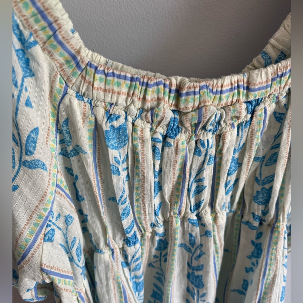Free People Santorini Print Puff Sleeve Empire Waist Long Cotton Tunic Top NEW L - Picture 5 of 12